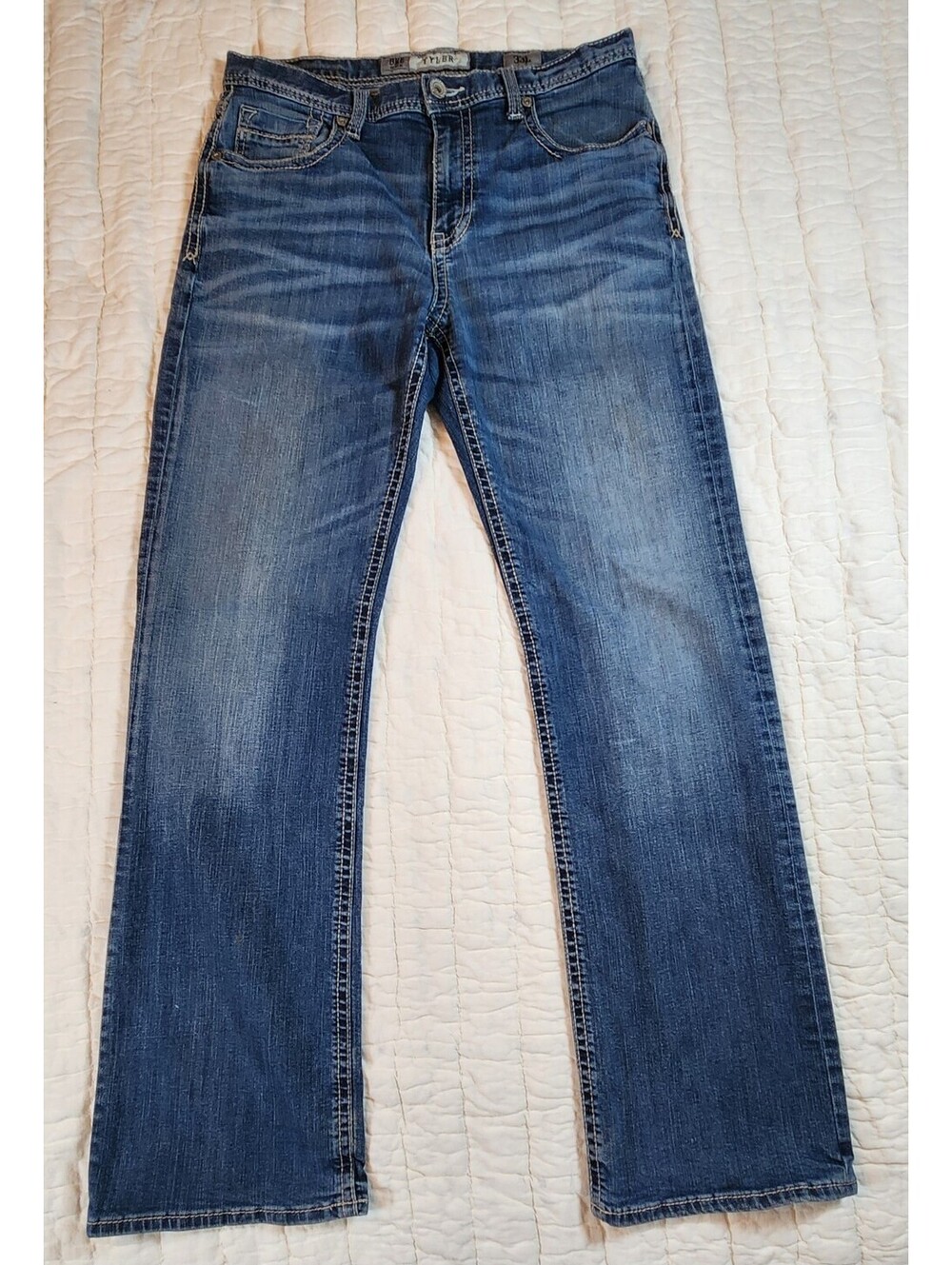BKE Tyler Straight Men's Jeans 33L Blue Denim NO Fraying On Cuffs